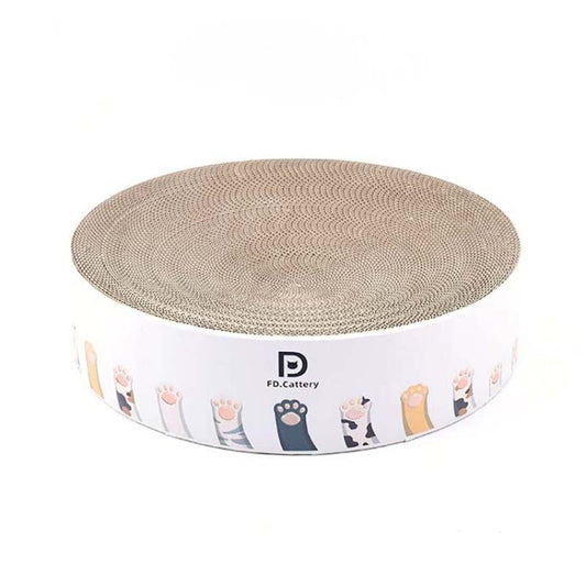 Round Corrugated Cat Scratcher Claw Sharpener Toy Bed, Colour: Paw Print 41x41x10cm by bashfashion