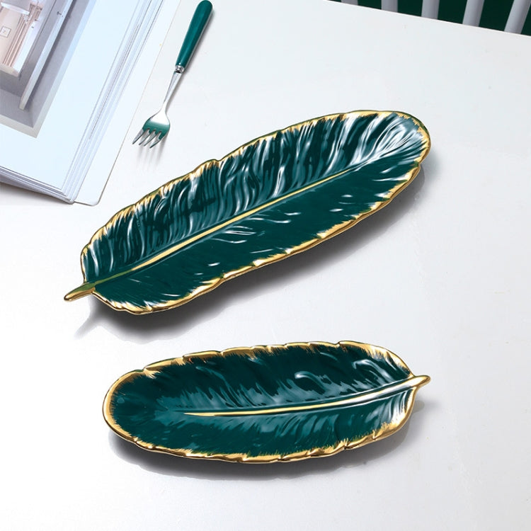 Phnom Penh Ceramic Dessert Plate Feather Plate Banana Leaf Fruit Dried Fruit Storage Tray, Size: Small (Bright Emerald) by bashfashion