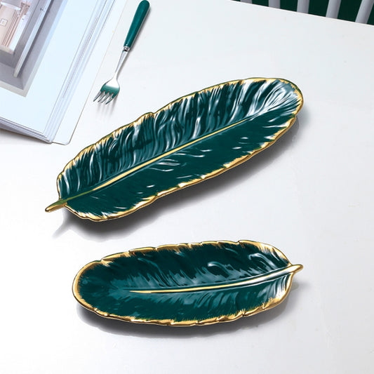 Phnom Penh Ceramic Dessert Plate Feather Plate Banana Leaf Fruit Dried Fruit Storage Tray, Size: Small (Bright Emerald) by bashfashion