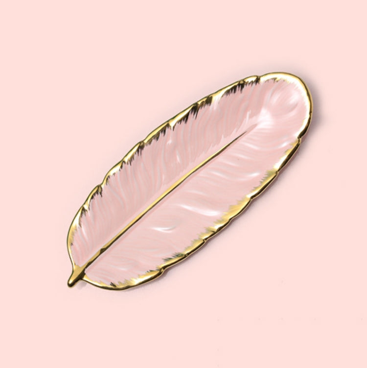 Phnom Penh Ceramic Dessert Plate Feather Plate Banana Leaf Fruit Dried Fruit Storage Tray, Size: Small (Bright Peach Pink) by bashfashion