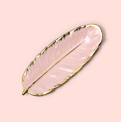 Phnom Penh Ceramic Dessert Plate Feather Plate Banana Leaf Fruit Dried Fruit Storage Tray, Size: Small (Bright Peach Pink) by bashfashion