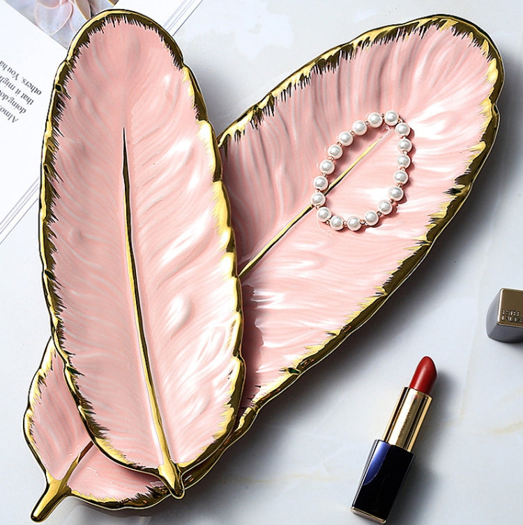 Phnom Penh Ceramic Dessert Plate Feather Plate Banana Leaf Fruit Dried Fruit Storage Tray, Size: Small (Bright Peach Pink) by bashfashion