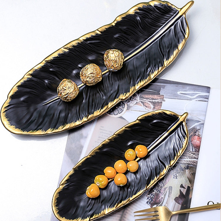 Phnom Penh Ceramic Dessert Plate Feather Plate Banana Leaf Fruit Dried Fruit Storage Tray, Size: Large (Matt Black) by bashfashion