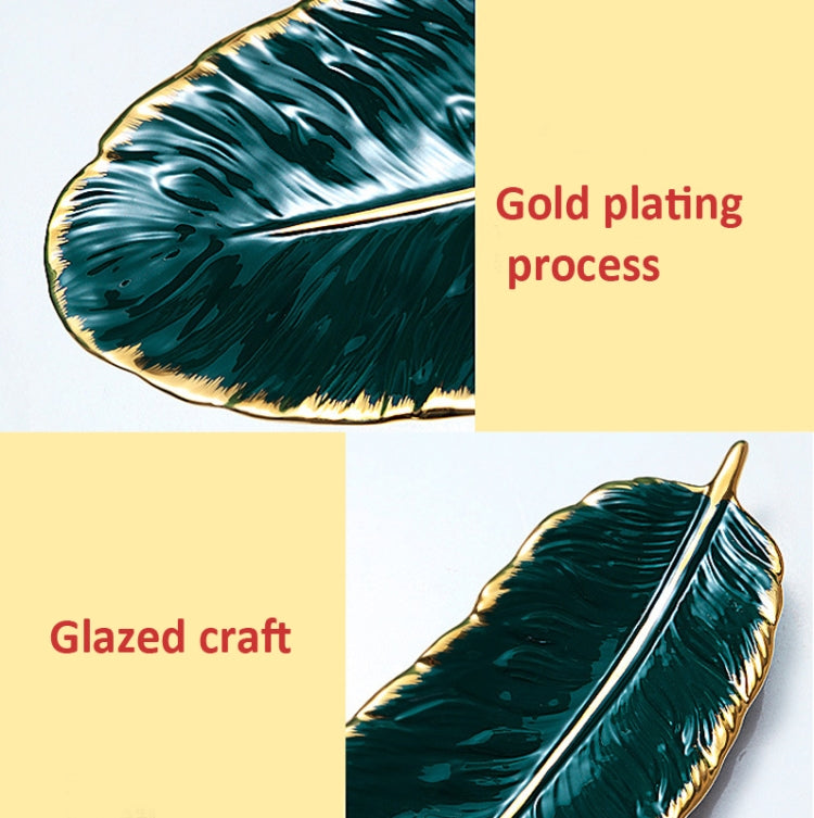 Phnom Penh Ceramic Dessert Plate Feather Plate Banana Leaf Fruit Dried Fruit Storage Tray, Size: Large (Matte White) by bashfashion