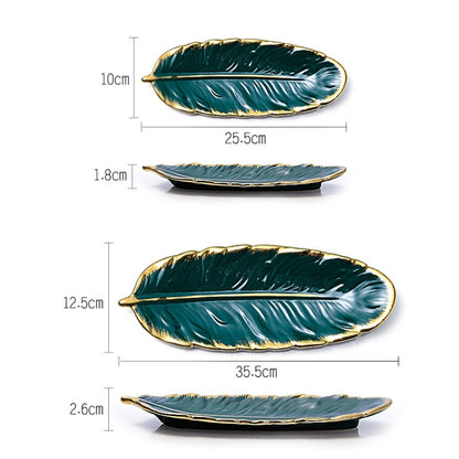 Phnom Penh Ceramic Dessert Plate Feather Plate Banana Leaf Fruit Dried Fruit Storage Tray, Size: Large (Matte White) by bashfashion