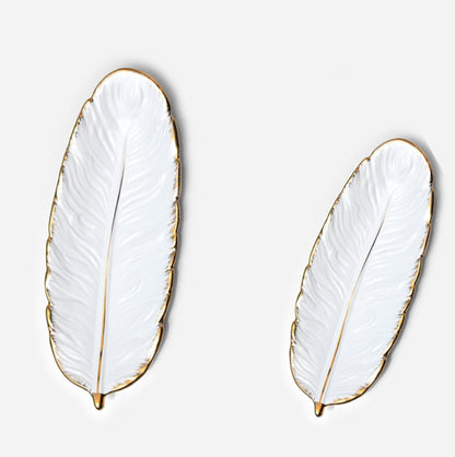 Phnom Penh Ceramic Dessert Plate Feather Plate Banana Leaf Fruit Dried Fruit Storage Tray, Size: Small (Matte White) by bashfashion