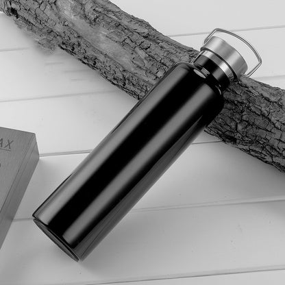 304 Vacuum Stainless Steel Vacuum Flask Double-Layer Large-Capacity Outdoor Water Bottle Mountaineering Sports Bottle, Capacity: 600ml(Black) by bashfashion