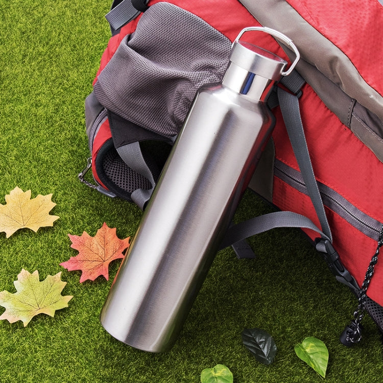 304 Vacuum Stainless Steel Vacuum Flask Double-Layer Large-Capacity Outdoor Water Bottle Mountaineering Sports Bottle, Capacity: 600ml(Steel Color) by bashfashion