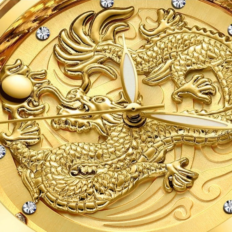 FNGEEN S666 Waterproof Luminous Watch Quartz Ultra-Thin Dragon Or Phoenix Pattern Couple Watch(Between Gold White Surface) by FNGEEN