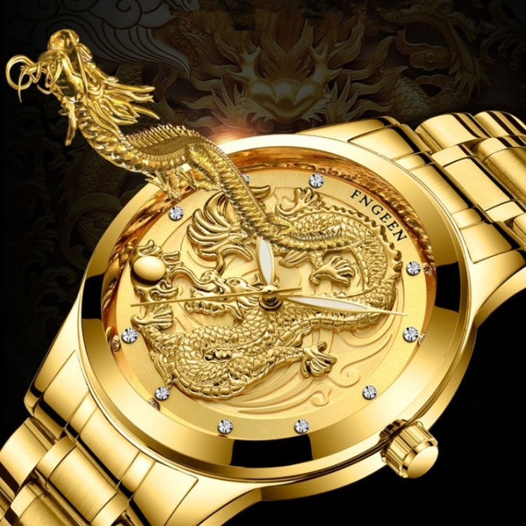 FNGEEN S666 Waterproof Luminous Watch Quartz Ultra-Thin Dragon Or Phoenix Pattern Couple Watch(Between Gold White Surface) by FNGEEN
