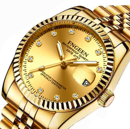 FNGEEN 7008 Men Fashion Diamond Dial Watch Couple Watch(Golden Surface) by FNGEEN