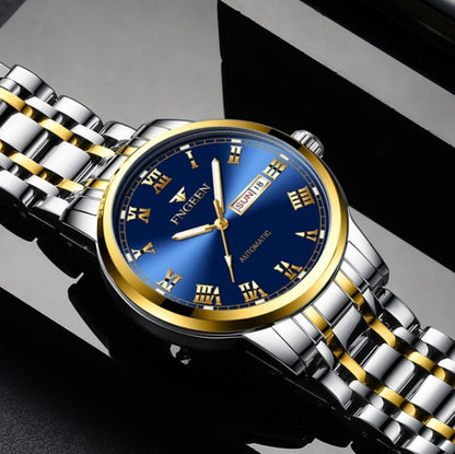 FNGEEN 4002 Men Roman Numeral Dial Sports Watch Student Luminous Quartz Watch(Between Gold Blue Surface) by FNGEEN