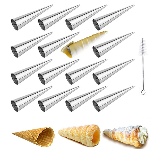 17 in 1 Ice Cream Crispy Mold Set Stainless Steel Conical Roller Croissant Tool by bashfashion