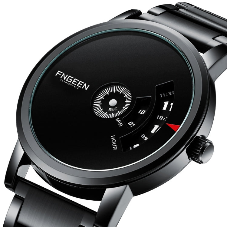 FNGEEN S230 Men Non-Pointer Quartz Watch(Black Mash Black Steel Black) by FNGEEN