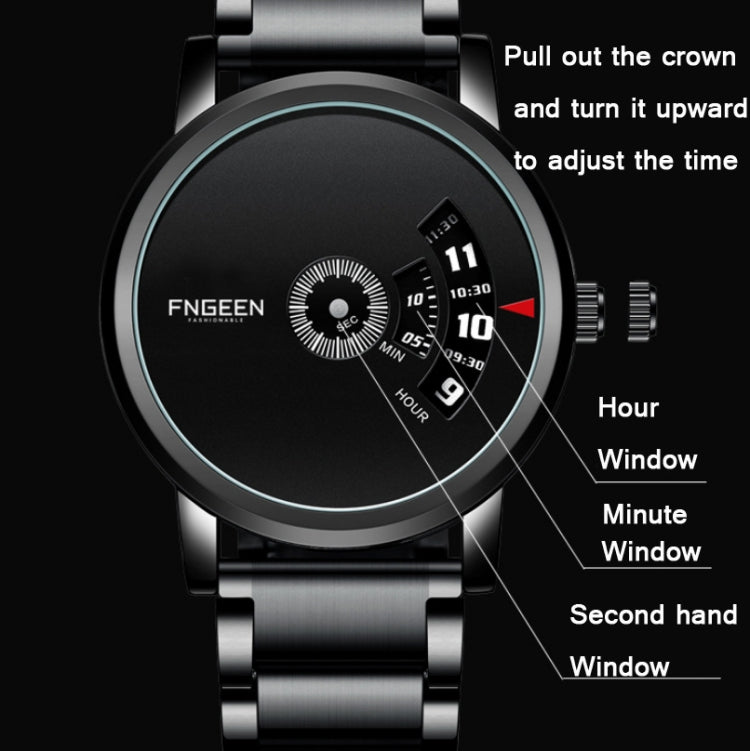 FNGEEN S230 Men Non-Pointer Quartz Watch(Black Mash Black Steel Black) by FNGEEN