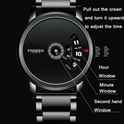 FNGEEN S230 Men Non-Pointer Quartz Watch(Black Mash Black Steel Black) by FNGEEN