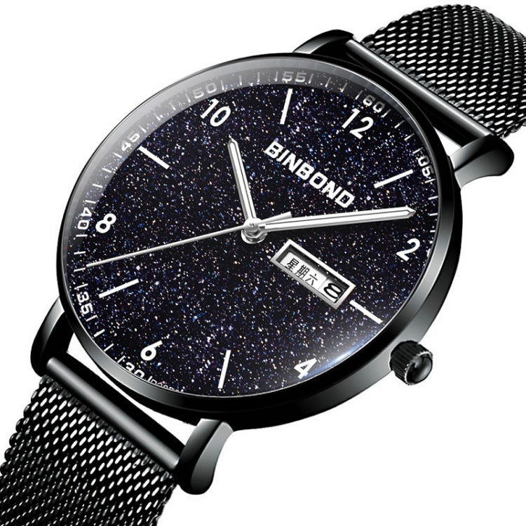 BINBOND B3820 Men Simple Luminous Quartz Watch Student Trendstarry Starry Sky Pattern Watch(Black Leather Black Shell White Nails) by BINBOND