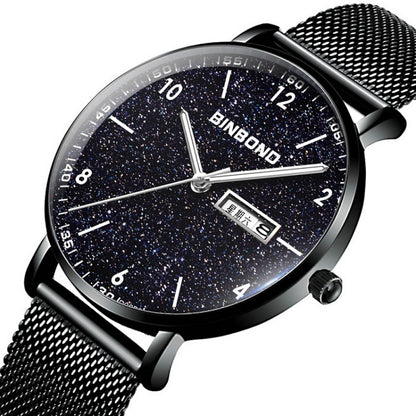 BINBOND B3820 Men Simple Luminous Quartz Watch Student Trendstarry Starry Sky Pattern Watch(Black Leather White Shell White Nails) by BINBOND