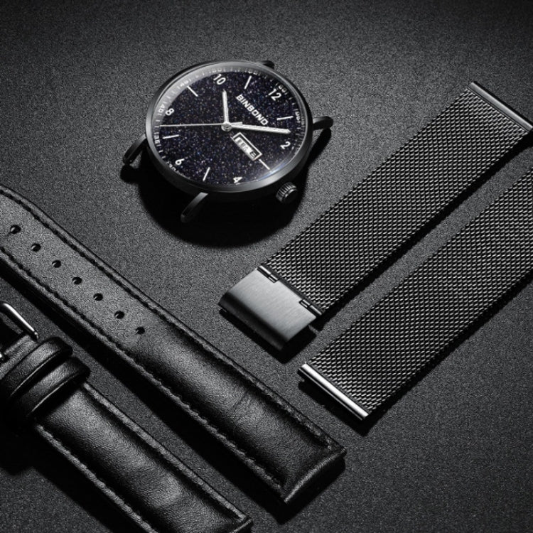 BINBOND B3820 Men Simple Luminous Quartz Watch Student Trendstarry Starry Sky Pattern Watch(Black Leather White Shell White Nails) by BINBOND