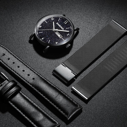 BINBOND B3820 Men Simple Luminous Quartz Watch Student Trendstarry Starry Sky Pattern Watch(Black Leather Black Shell White Nails) by BINBOND