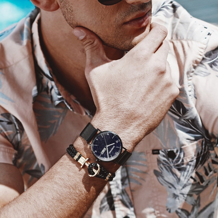 BINBOND B3820 Men Simple Luminous Quartz Watch Student Trendstarry Starry Sky Pattern Watch(Black Mash Black Shell White Nails) by BINBOND