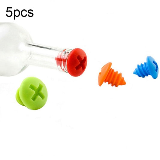 5pcs Screw Shape Red Wine Preservation Silicone Bottle Stopper Random Colour Delivery by bashfashion