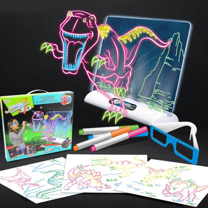 3D Fluorescent Drawing Board Magic Luminous Three-Dimensional Writing Board Graffiti Board Lighting Puzzle Children Drawing Board,Style: Large Drawing Board (Dinosaur Version) by bashfashion
