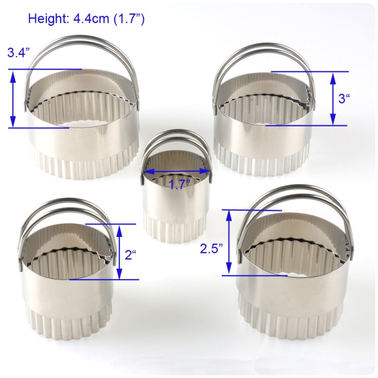 5 in 1 Stainless Steel Circular Wave Pattern Biscuit Cutter Set With Handle Fondant Tool Diameter: 8.5/7.5/6.3/5.3/4.3cm by bashfashion