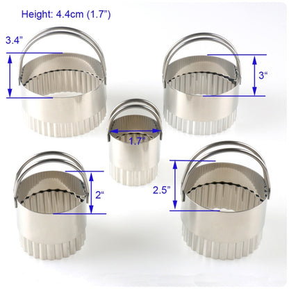 5 in 1 Stainless Steel Circular Wave Pattern Biscuit Cutter Set With Handle Fondant Tool Diameter: 8.5/7.5/6.3/5.3/4.3cm by bashfashion
