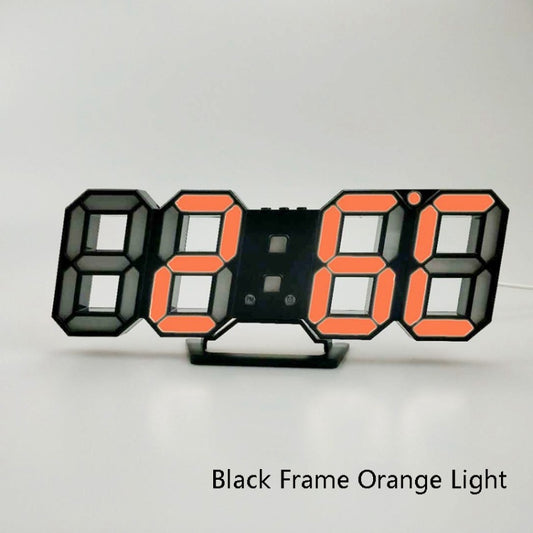6609 3D Stereo LED Alarm Clock Living Room 3D Wall Clock, Colour: Black Frame Orange Light by bashfashion