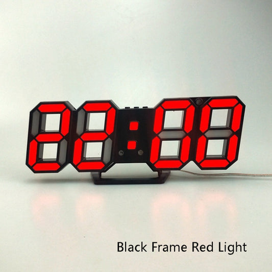 6609 3D Stereo LED Alarm Clock Living Room 3D Wall Clock, Colour: Black Frame Red Light by bashfashion
