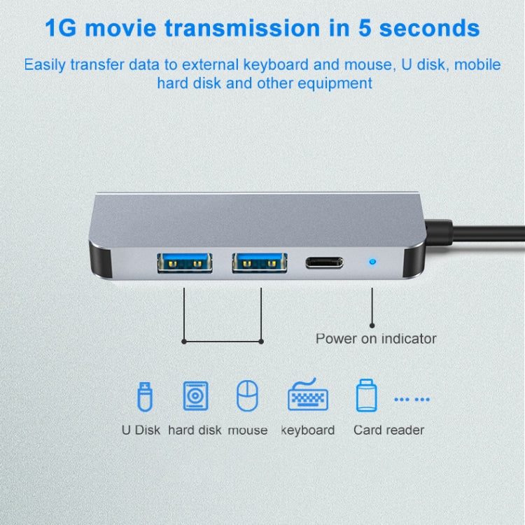 BYL-2011 4 In 1 USB-C / Type-C To 4K HDMI + USB 3.0 + USB 2.0 + PD USB-C / Type-C Charging Ports Multifunctional HUB Docking Station by bashfashion