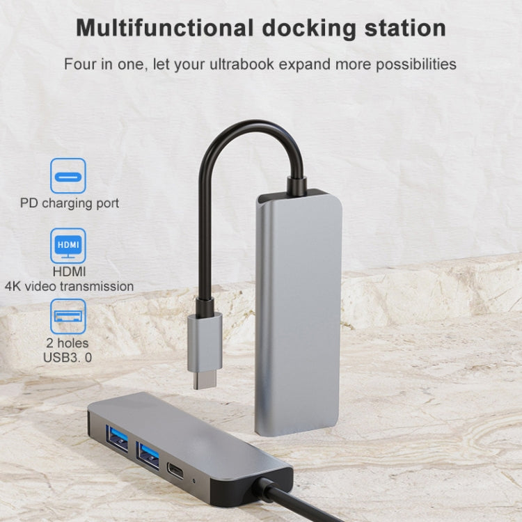BYL-2011 4 In 1 USB-C / Type-C To 4K HDMI + USB 3.0 + USB 2.0 + PD USB-C / Type-C Charging Ports Multifunctional HUB Docking Station by bashfashion