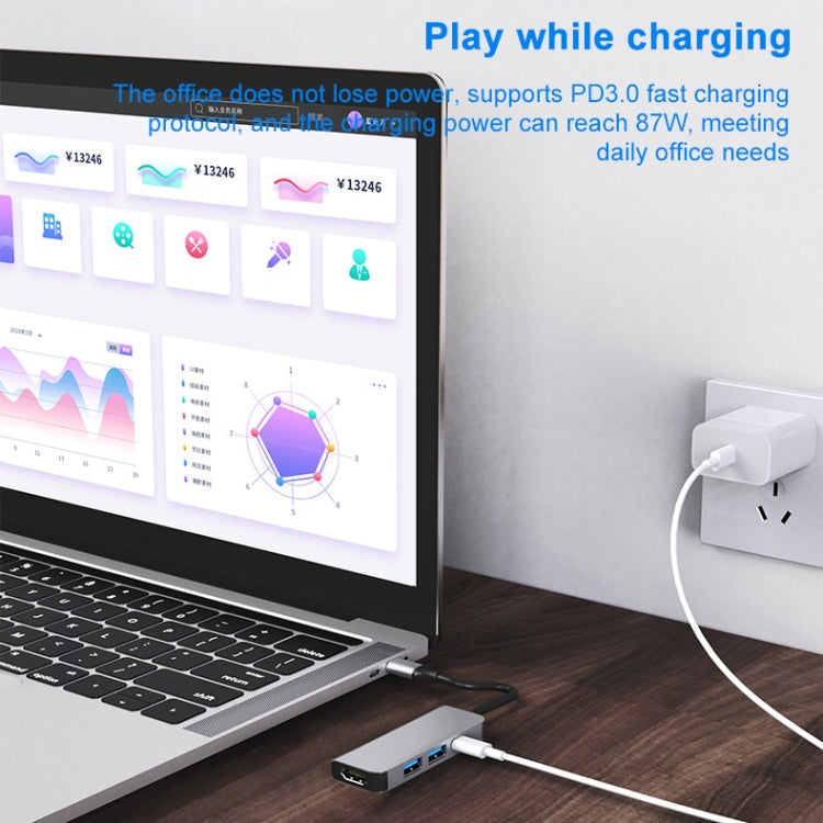 BYL-2011 4 In 1 USB-C / Type-C To 4K HDMI + USB 3.0 + USB 2.0 + PD USB-C / Type-C Charging Ports Multifunctional HUB Docking Station by bashfashion