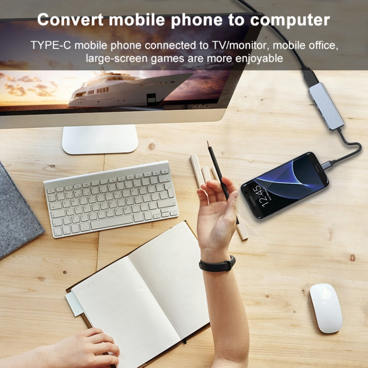 BYL-2011 4 In 1 USB-C / Type-C To 4K HDMI + USB 3.0 + USB 2.0 + PD USB-C / Type-C Charging Ports Multifunctional HUB Docking Station by bashfashion