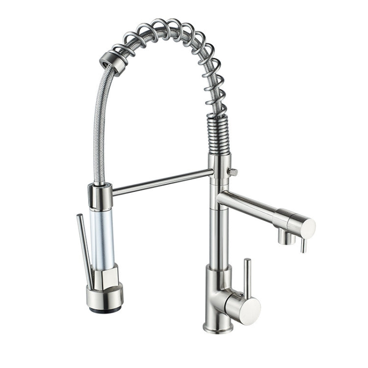 Copper And Nickel Brushed Double Outlet Spring Faucet Rotatable Kitchen Hot And Cold Water Faucet, Specification: Brushed by DWL