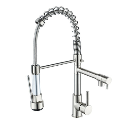 Copper And Nickel Brushed Double Outlet Spring Faucet Rotatable Kitchen Hot And Cold Water Faucet, Specification: Brushed by DWL