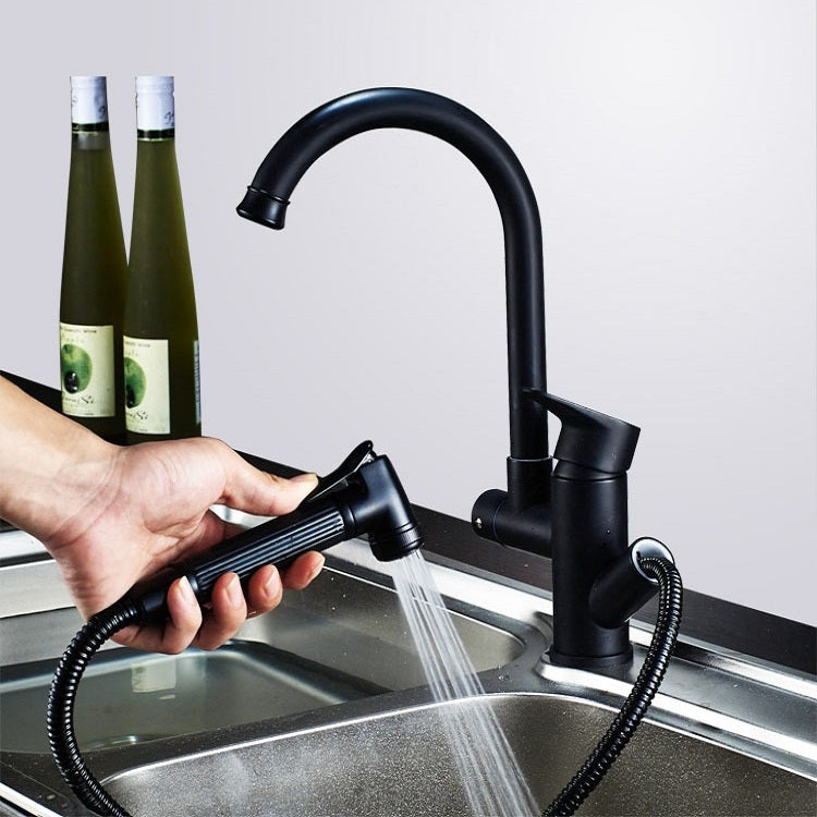 Kitchen Pull-Out Double Faucet Water Table Hot And Cold Water Faucet, Specification: Wheel Bending Pull by bashfashion