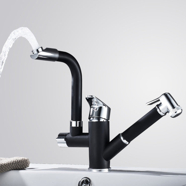 Kitchen Pull-Out Double Faucet Water Table Hot And Cold Water Faucet, Specification: Round Spray Pull by bashfashion