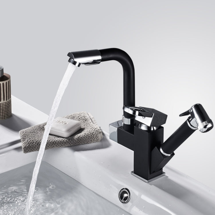 Kitchen Pull-Out Double Faucet Water Table Hot And Cold Water Faucet, Specification: Cube Spray Pull by bashfashion