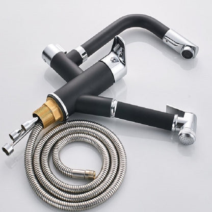 Kitchen Pull-Out Double Faucet Water Table Hot And Cold Water Faucet, Specification: Cube Spray Pull by bashfashion