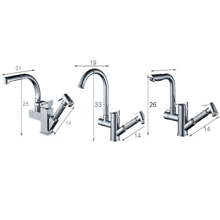 Kitchen Pull-Out Double Faucet Water Table Hot And Cold Water Faucet, Specification: Cube Spray Pull by bashfashion