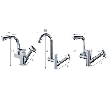 Kitchen Pull-Out Double Faucet Water Table Hot And Cold Water Faucet, Specification: Round Universal Distortion by bashfashion