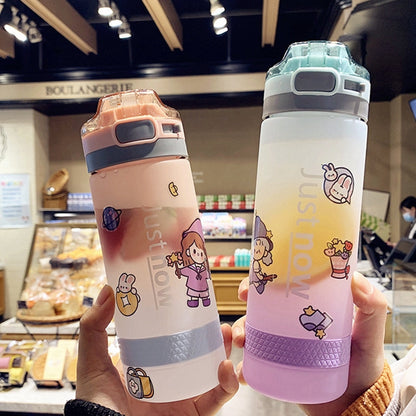 Cartoon Girl Straw Cup Fresh Frosted Gradient Scale Plastic Cup Portable Cup, Capacity: 400ml(Lake Blue) by bashfashion