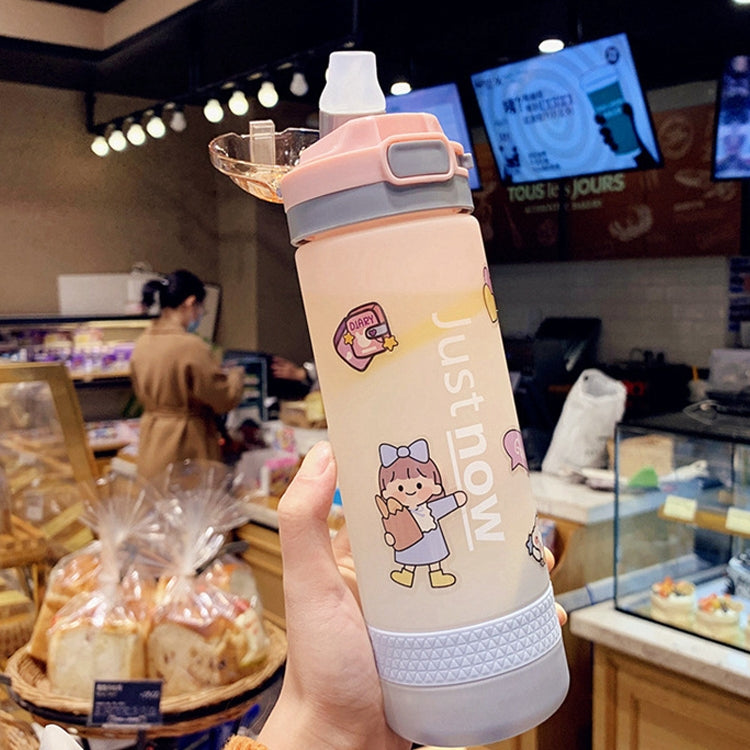 Cartoon Girl Straw Cup Fresh Frosted Gradient Scale Plastic Cup Portable Cup, Capacity: 600ml(Pink) by bashfashion