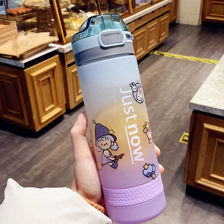 Cartoon Girl Straw Cup Fresh Frosted Gradient Scale Plastic Cup Portable Cup, Capacity: 600ml(Lake Blue) by bashfashion