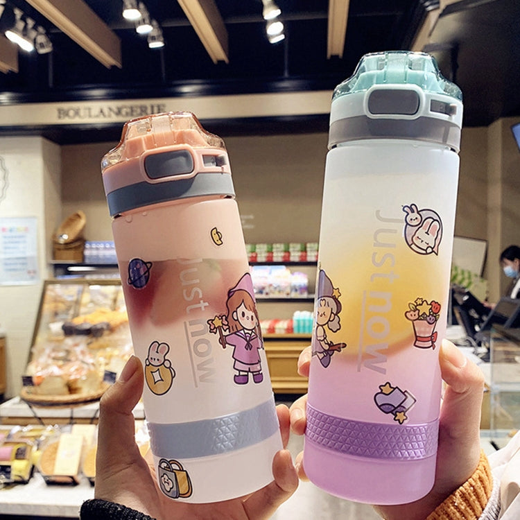 Cartoon Girl Straw Cup Fresh Frosted Gradient Scale Plastic Cup Portable Cup, Capacity: 600ml(Pink) by bashfashion