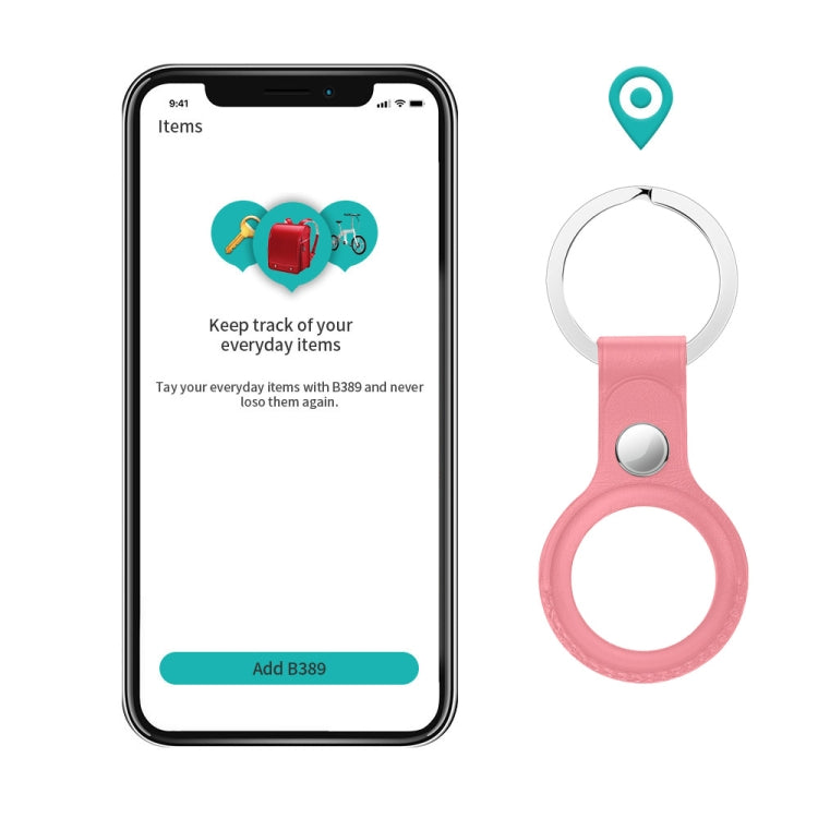 Anti-scratch Top-layer Cowhide Leather Protective Cover with Hanging Buckle for AirTag(Black) by bashfashion