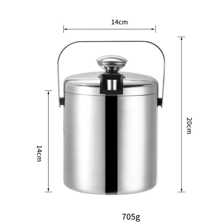 304 Stainless Steel Ice Bucket Double-Layer Hollow Bar Beer Wine Barrel With Ice Clip, Capacity: 1.3L by bashfashion