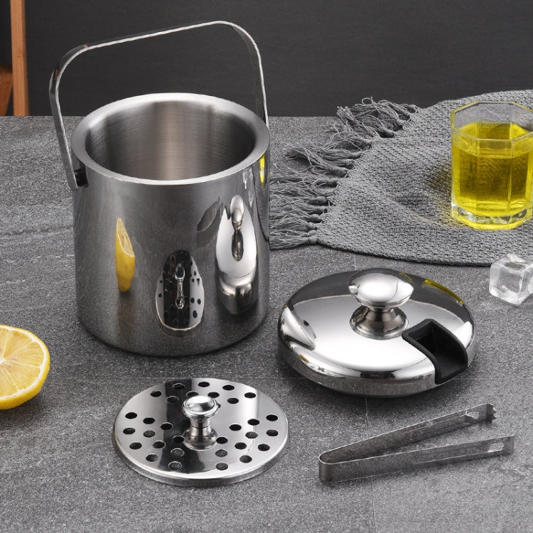 304 Stainless Steel Ice Bucket Double-Layer Hollow Bar Beer Wine Barrel With Ice Clip, Capacity: 1.3L by bashfashion